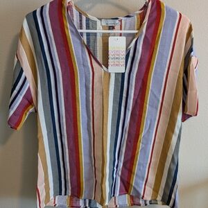 Alison Joy Evereve multicolor Stripped Short Sleeve Blouse Top XS NEW